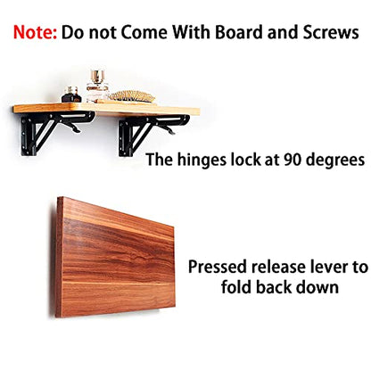 Sumnacon 2 Pcs 14 Inch Folding Shelf Brackets Metal Table Shelf Hinges - color: Black, size: 14 Inch
