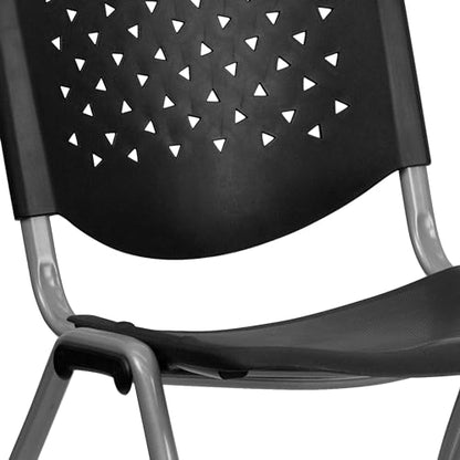 EMMA + OLIVER Home and Office Black Plastic Stack Chair with Perforated | Powder Coated, 880 LBS. Weight Capacity - color: Black