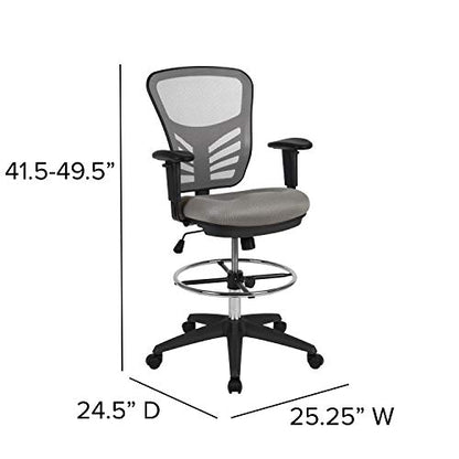 EMMA + OLIVER Mid-Back Black Mesh Drafting Chair | Black Frame, Ergonomic, Height Adjustable, 360° Swivel - color: Light Gray Mesh/Black Frame