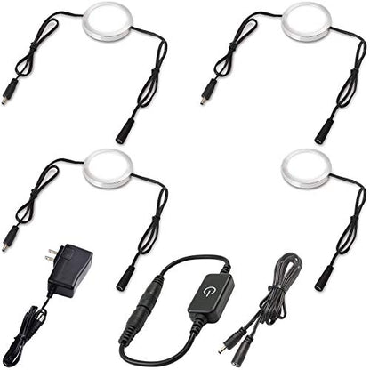Under Cabinet LED Pucks AC120V Plug in, Touch Dimmer, 4 Lights, Daylight | Aluminum, Low Profile, Linkable Pucks, Dimmable, Easy Installation, Color Temp 6000K - color: 4 Lights,Daylight