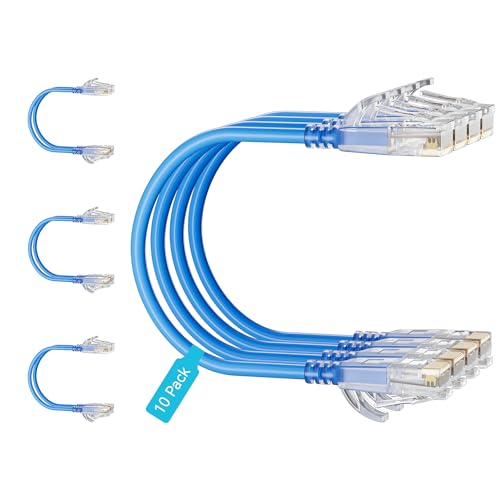 Cat6 Slim Patch Cables 0.5 Feet 10-Pack Blue, Cat6a Patch Cables 10Gbps 550MHz High-Speed, Cat 6 Ethernet Cable Pure Copper UTP, Flexible & Thin Patch Cable Cat 6 for Network Cabling - color: Blue, size: 0.5FT