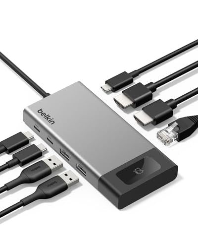 Belkin USB C Hub, 8-in-1 Multi-Port Hub 100W - Dual Display Support for Windows & Chromebook + Mirrored Support for macOS w/Monitor Privacy, Ethernet, Resolutions up to 4K@60Hz - Travel Essentials - style: 8-in-1 Hub
