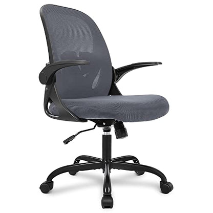 Office Chair Ergonomic Desk Chair with Flip up Armrests Swivel Breathable Desk Mesh Computer Chair with Adjustable Lumbar Support and Height for Conference Room (Dark Gray) - color: Dark Gray