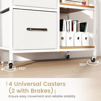 GOFLAME 3 Drawer Mobile File Cabinet with Charging Station, Rolling Printer Stand with Open Storage Shelves, Wooden Storage Cabinet on Wheels for Home Office (Natural and White) - color: Natural and White