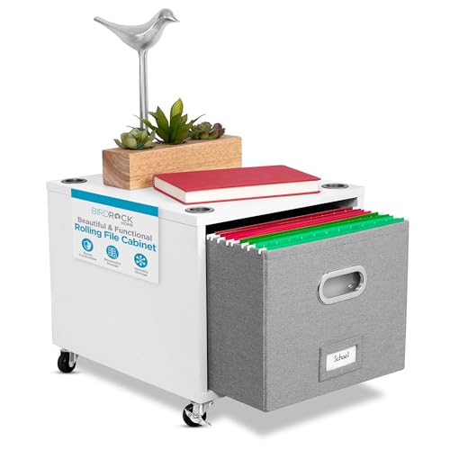 BIRDROCK HOME Rolling File Cabinet – Decorative Storage Shelf w/Removable Bins, Handles, and Wheels – Organize Files, Books, Toys, Under Desk Office Solution, Modern Design - 1 Lateral Drawer, White - color: White