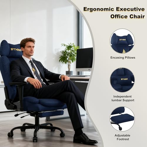 Symino Ergonomic Gaming Chair with Footrest & 155° Recline - color: Darkblue-horn