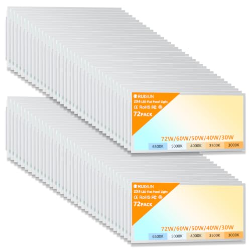 72 Pack 2x4 LED Flat Panel Lights with 5CCT Selectable, 9576LM, ETL | 72W/60W/50W/40W/30W,6500K/5000K/4000K/3500K/3000K,0-10V Dimmable, LED Drop Ceiling Fixtures for Office Meeting Classroom - size: 2x4FT 72PACK