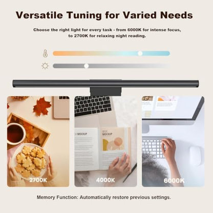 YEELIGHT Monitor Light Bar RGB Backlight, Ra98 Computer Lamp Works with Matter & Alexa for Home Office Gaming, 350LM Dimmable No Glare Eye-Care LED Screen Bar, USB Desk Lamp Stepless Dimming - color: Black