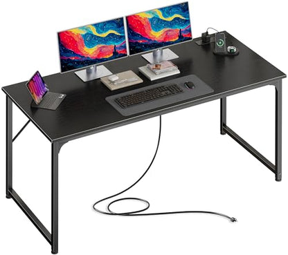 PRAISUN 54 X 24 Inch Deeper Desk with Power Outlets - color: Black, size: 53.9*23.6 inch