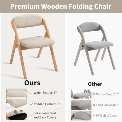 Folding Chairs with Padded Seats | Wooden Stackable Dining Chair Set of 2 with Removable Cover Extra for Guests Kitchen Office Wedding Party Picnic, Cream - color: Cream, size: 2PCS
