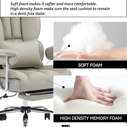 Efomao Big and Tall Office Chair 400lbs – High Back Executive Chair with Swivel Base, PU Leather Upholstery, Lumbar Pillow, Padded Armrests, and Rolling Wheels，Grey Computer Chair - color: 3008y Grey