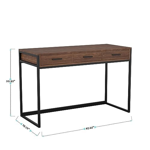Martha Stewart Ollie Home Office Desk with 3 Drawers in Walnut Wood Grain with Oil Rubbed Bronze Hardware - color: Walnut Top/Oil Rubbed Bronze Frame