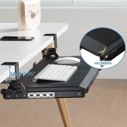 ETHU Keyboard Tray Under Desk, Pull Out Keyboard & Mouse Tray with C-clamp, Ergonomic Desk Keyboard Tray Slide Out, Pull Out Platform Drawer for Home and Office（Black） - color: Black