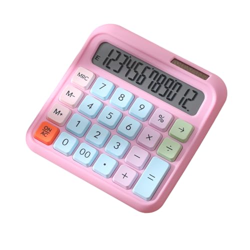 Desktop Calculator 12 Digit Large and LCD Display Big Button Calculators Solar Power and Battery Operated for Office School Home for Kids Students Accountant - Gradient Pink (Blue) (Green) (Pink) - color: Pink