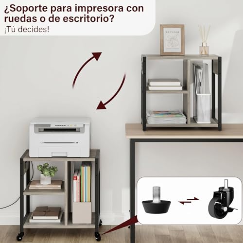 Garvee 3-Tier Printer Stand, Rolling Under Desk Printer Cart with Lockable Wheels, Industrial Mobile Printer Table with Power Outlets, USB Ports & Paper Storage Shelf for Home, Office, Retro Gray - color: Retro Gray