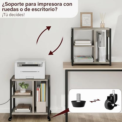 Garvee 3-Tier Printer Stand, Rolling Under Desk Printer Cart with Lockable Wheels, Industrial Mobile Printer Table with Power Outlets, USB Ports & Paper Storage Shelf for Home, Office, Retro Gray - color: Retro Gray