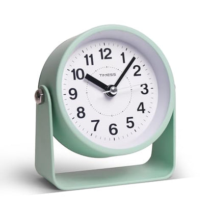 TIMESS Analog Alarm Clock with Snooze & Light, Silent Non-Ticking, Green | On-demand light, quartz movement, battery operated, easy to set, gentle wake alarm, bedside clock for home, travel, or office - color: Green