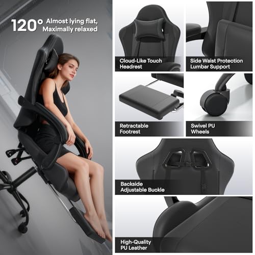 Athena Collection Ergonomic Gaming Chair for Adults, Carbon Fiber Black | Height Adjustable Office Chair Computer Desk Chair with Footrest & Headrest Lumbar Support for Office & Home, 350lbs - color: Carbon Fiber Black