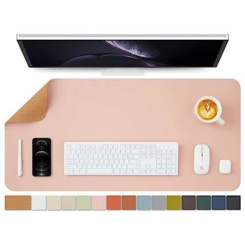 Cork Desk Mat - Dual-Sided Desk Pad for Office and Home - Desk Organization and Accessories - Ideal for Large Mouse Pad and Desk Mats on Top of Desks(Pink,36"x 17") - color: Pink, size: 36" x 17"