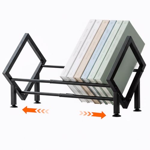 Expandable Desktop Bookshelf Organizer, Metal Small Tabletop Book Rack (1, Black-1) - color: Black-1