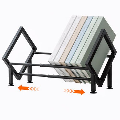 Expandable Desktop Bookshelf Organizer, Metal Small Tabletop Book Rack (1, Black-1) - color: Black-1