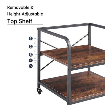 Fannova Large Size Under Desk Printer Stand, Height Adjustable Top Shelf | Table Top 20"x20", Fits 3D/Laser Printer, Heavy Duty Industrial Wheels, 2 Tier Rolling Cart Home Office Storage, Rustic Brown - color: Rustic Brown