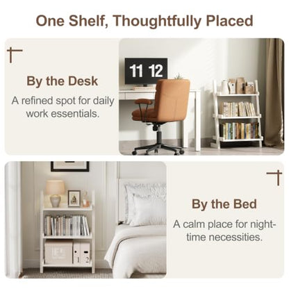 AQIMUELE Solid Wood Ladder Shelf, Leaning Bookshelf, White, 3-Tier - color: White, size: 3-Tier