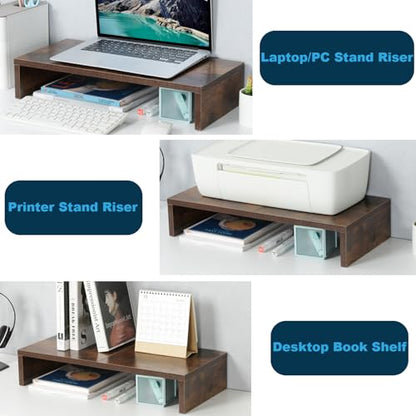 TEAMIX 20 inch Wood Monitor Stand Riser, Desktop Riser Shelf, Rustic Brown - color: Brown, size: 20 inch