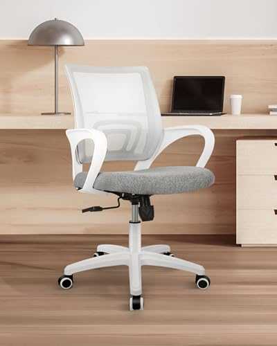 NEO CHAIR Office Computer Chair Ergonomic Mid-Back Mesh Desk Chair, Grey | Breathable Mesh Back with Lumbar Support, Height Adjustment, Smooth Rolling Casters for Home Office, Study or Gaming Setup - color: Grey-fabric