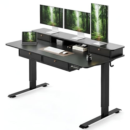 CubiCubi 60" x 30" Standing Electric Desk with Drawers, Black - color: Black, size: 60 inch