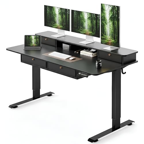 CubiCubi 60" x 30" Standing Electric Desk with Drawers, Black - color: Black, size: 60 inch