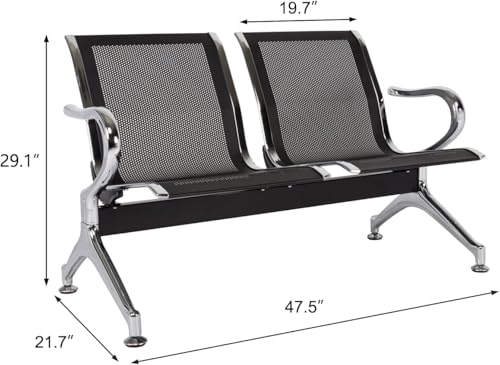 Kinsuite Reception Room Chair - 2 Seat Metal Waiting Room Chairs, Office Guest Chairs & Reception Seat for Office Bank, Hospital, Airport, Black - color: Black, size: 2-Seat