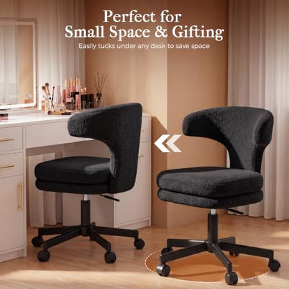GTPLAYER Swivel Office Desk Chair with Wheels, Adjustable Height Vanity Chair with Back Support, Comfy Rolling Stool for Home Office, Bedroom & Makeup Vanity, Sweet Gift for Girls and Women - color: Pure Black