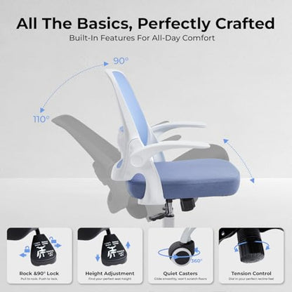 amseatec Mesh Office Chair, Ergonomic Home Office Chair with Flip-Up Arms - color: Blue, size: Oversized