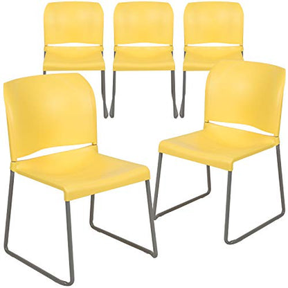 Flash Furniture HERCULES Series 5 Pack 880 lb. Capacity Yellow Full Back Contoured Stack Chair with Gray Powder Coated Sled Base | Sled Base, Powder Coated, Contoured, 880 LBS. Weight Capacity - color: Yellow, size: Set of 5