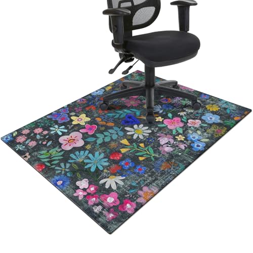 Office Chair Mat for Hardwood & Tile Floor,Boho Floral 36"x48" Office Computer Chair Mat for Rolling Chairs,Under Desk Non Slip Gaming Rug,Rubber Backing Large Low-Pile Carpet Protector Mat(Cyanblue) - color: Cyanblue, size: 36"*48"