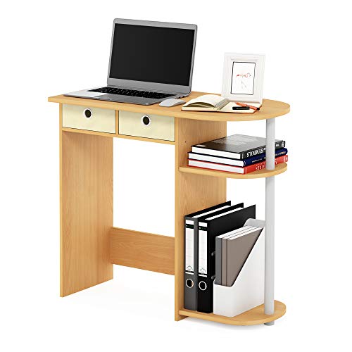Furinno Go Green Desk, 31.5" Wide Gaming Desk with 2 Side Shelves and Storage Bins, Computer Desk, Office Desk for Home Office, Study Room, Dorm, Bedroom, Beech - color: Beech/Ivory/White, size: 31.5" x 15.6"