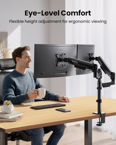 ErGear Dual Monitor Stand, Stacked Monitor Mount for 13-33″ Screens, Up to 19.8 lbs/Arm, Enhanced Stability with Integrated C-Clamp, Upgraded Cable Management, VESA 75x75/100x100mm, Home Office Gaming - size: 13"-33", style: Dual Arms