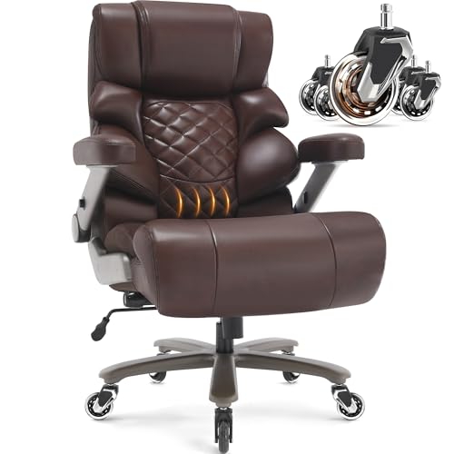 VUZI 700lbs Big and Tall Office Chair, Large Executive Leather Desk Chair - color: Brown