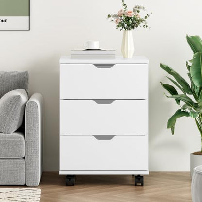 Farini 3-Drawer Under Desk Wooden File Storage Cabinet with Lockable Caster for Home Office,White,Fully Assembly - color: White, style: Fully Assembly