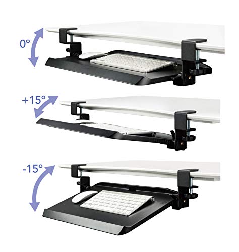 Kantek Clamp On Under Desk Ergonomic Computer Keyboard Tray Holder, Adjustable Tray Slides Out with Tilt Control, Easy Mounting, 20" x 12.25", Black - size: 20-Inch W x 12.25-Inch D