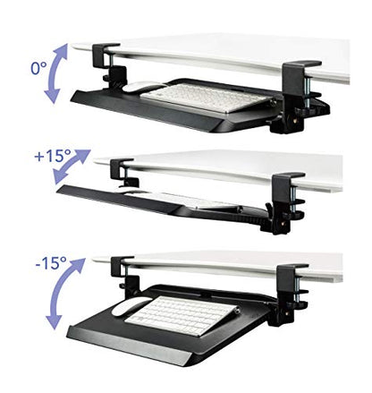 Kantek Clamp On Under Desk Ergonomic Computer Keyboard Tray Holder, Adjustable Tray Slides Out with Tilt Control, Easy Mounting, 20" x 12.25", Black - size: 20-Inch W x 12.25-Inch D