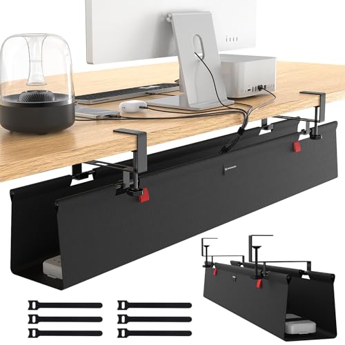 No Drill Under Desk Cable Management Tray, 28" Cord Management Tray with Cable Loop, Upgraded Oxford Fabric Wire Management for Standing Desk - No Damage to Table - size: 28 inch