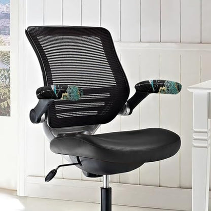 Hummingbird Print Computer Chair Armrest Covers, Boho Pattern Print Office Chair Slipcovers Set of 2, Removable Soft Armrest Covers Protector - color: Black and Blue - Hummingbird Boho Pattern