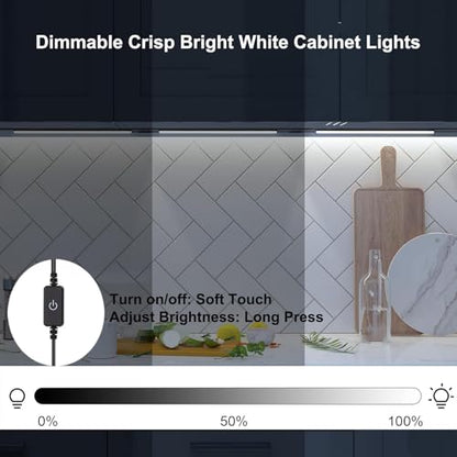 Martronic Black Under Cabinet Lighting Kits, 3-Pack 12In Dimmable LED Under Cabinet Lights Bars with 12V Power Adapter, 6000K Cool White Kitchen Under Counter Lights for Kitchen Cabinets, Book Shelves
