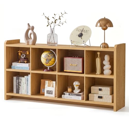 8 Cube Low Storage Organizer, 63" Long Horizontal Bookshelf, Natural | Modern Wood Open Book Shelf, Short Cubby Storage Bookcase Cabinet,Book Shelves TV Stand, Living Room Home Office Entryway - color: Natural, size: 8 Cube