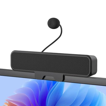 INGA Computer Speakers with Detachable Mic, Plug and Play Desktop Speakers, One-Touch Mute Microphone, Stereo & Bass, Easily Clamps to Monitor, Compatible with PC, MAC, Laptop - size: Speaker with Mic