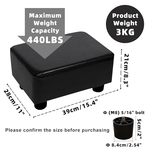 CAROLMADE Small Foot Stool Ottoman Footstool with Legs Under Desk Footrest for Living Room Bedroom and Office, Black - color: Pu Black, size: 11"d X 15.4"w X 8.3"h