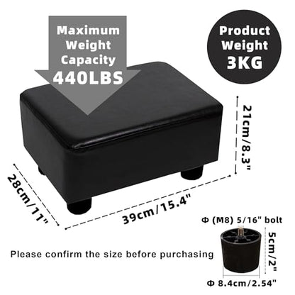 CAROLMADE Small Foot Stool Ottoman Footstool with Legs Under Desk Footrest for Living Room Bedroom and Office, Black - color: Pu Black, size: 11"d X 15.4"w X 8.3"h
