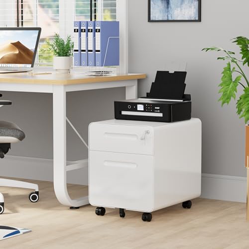 2 Drawer Mobile Low Profile File Cabinet with Lock and 4 Keys | Metal Filing Cabinet for Home Office, Under Desk, Pre-Assembly, File Drawer, Letter/Legal/A4 Hanging File Folders - color: White, size: 19.1"H*15.7"W-2 Drawers